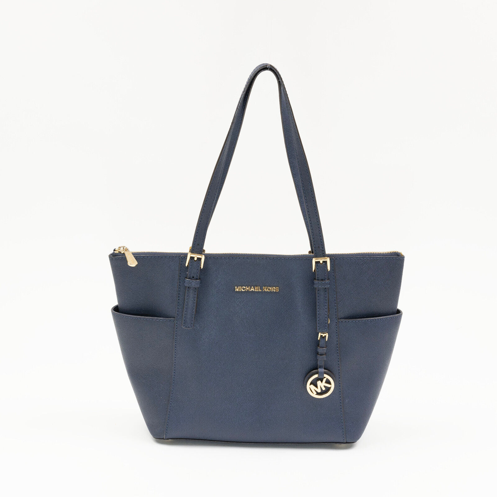 Michael Michael Kors Jet Set Large Crossgrain Leather Tote Bag Blue (Pre-Owned)